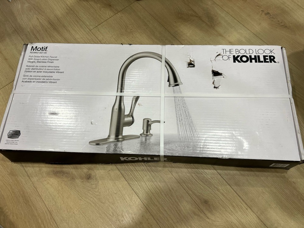 KOHLER Motif Pull Down Kitchen Faucet with Sprayer and Soap Dispenser R23863-SD-VS