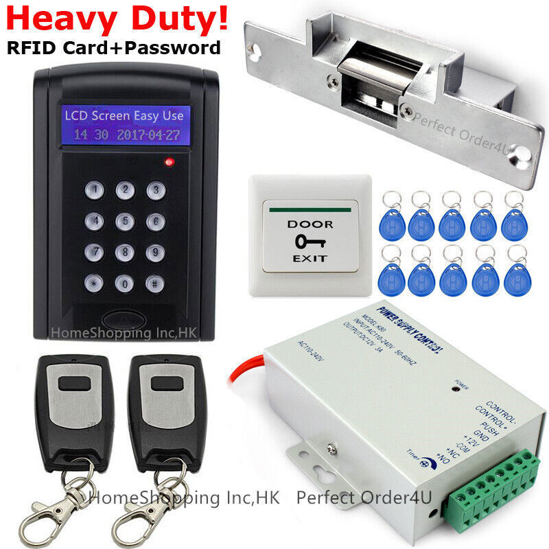 125KHz RFID Card Keyless Entry Door Access System with Electric Strike Lock and Remote  