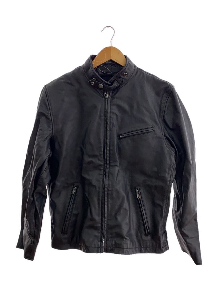 Liugoo Mens Black Plain Leather Blouson Jacket CW-R-3 1266