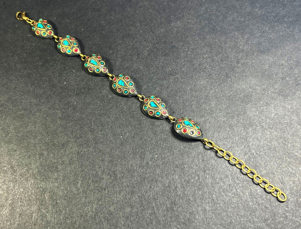 B4341 Ethnic Brass Resin Adjustable Hand Carved Bangle Gift BRACELET Nepal