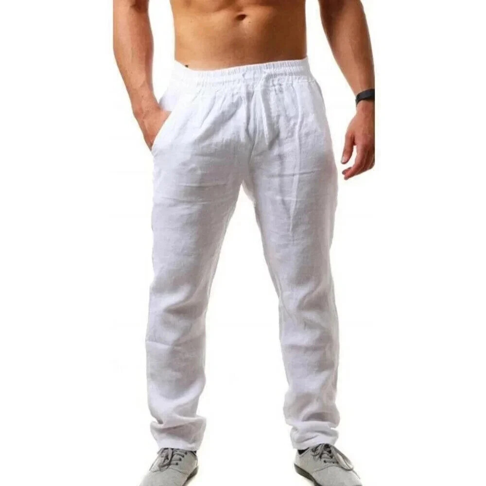 Men's Cotton Linen Pants for Autumn - Breathable Solid Color Comfort