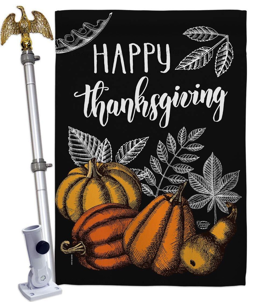 Suzani Thanksgiving House Flag with Eagle and Fall Turkey Design  