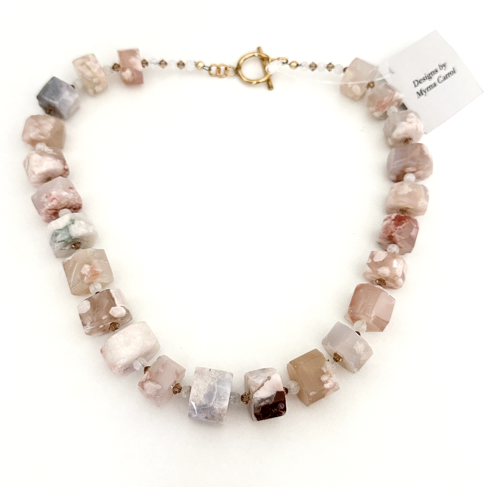 NWT Myrna Carrol Artisan Designer Pink Multicolor Gemstone Chunky Bead Necklace