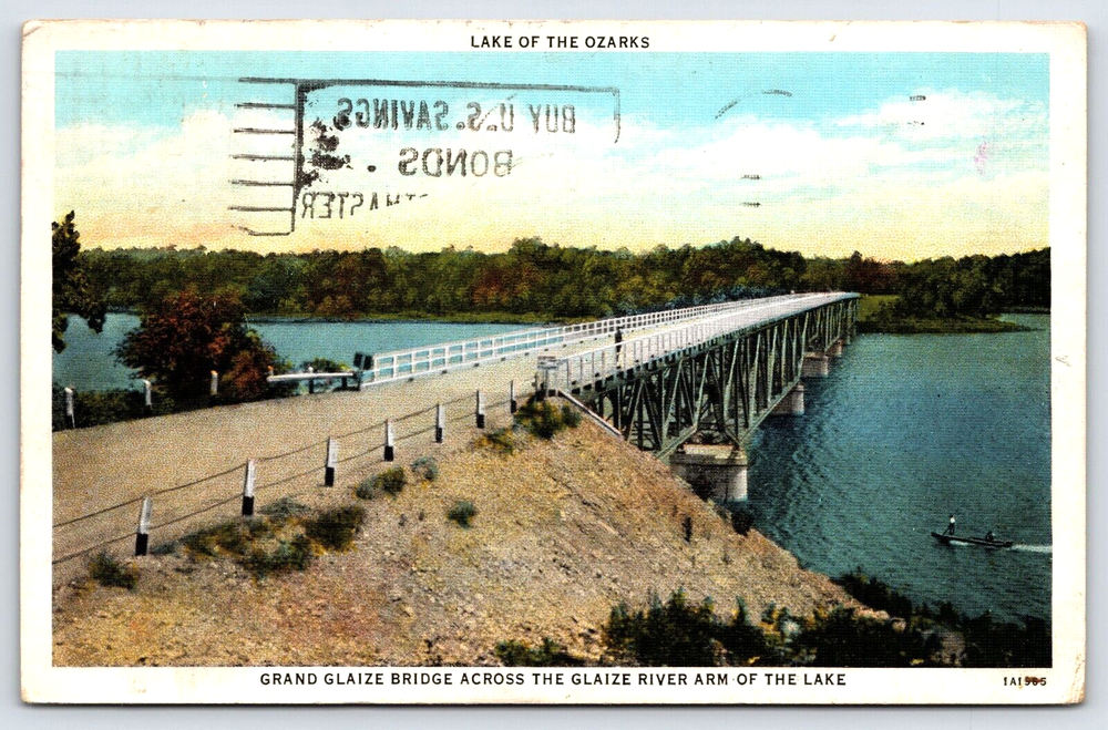 Original Old Vintage Outdoor Postcard Grand Glaize Bridge Lake Of The Ozarks USA