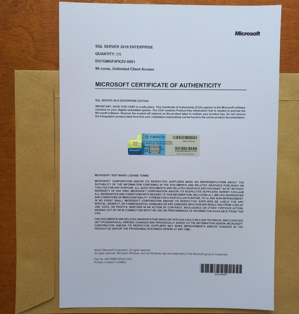 SQL Server 2019 Enterprise 96 Core License unlimited User CALs DG7GMGF0FKZV