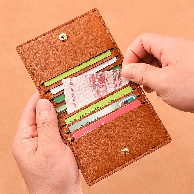 Slim Leather Button Credit Card Holder for Men - Modern Multicolor Mini Wallet  -image