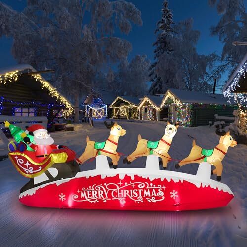 ZPISF 10 FT Santa Sleigh with Reindeer Christmas Inflatables Outdoor Red