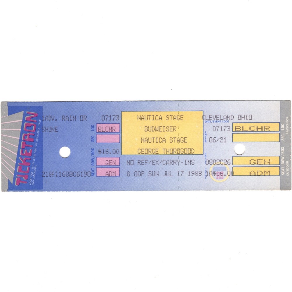 GEORGE THOROGOOD & BRIAN SETZER Concert Ticket Stub RICHFIELD OH 7/17/88 Rare