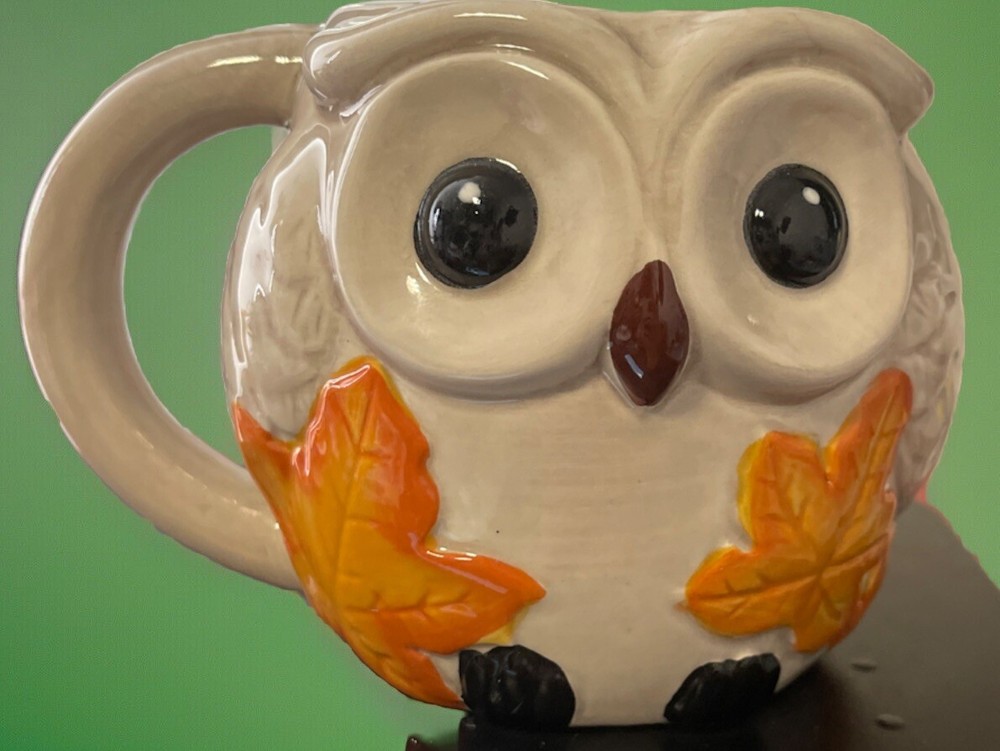 Harry & David OWL MUG, Autumn Leaves Owl (24oz Large, Microwave+Dishwasher)