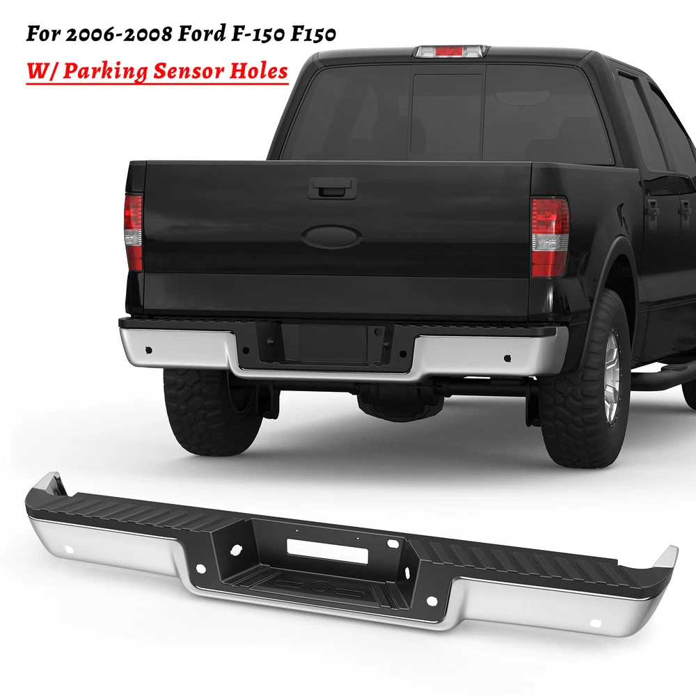 Chrome Rear Bumper Assembly For 2006-2008 Ford F150 F-150 w/ Parking Sensor Hole