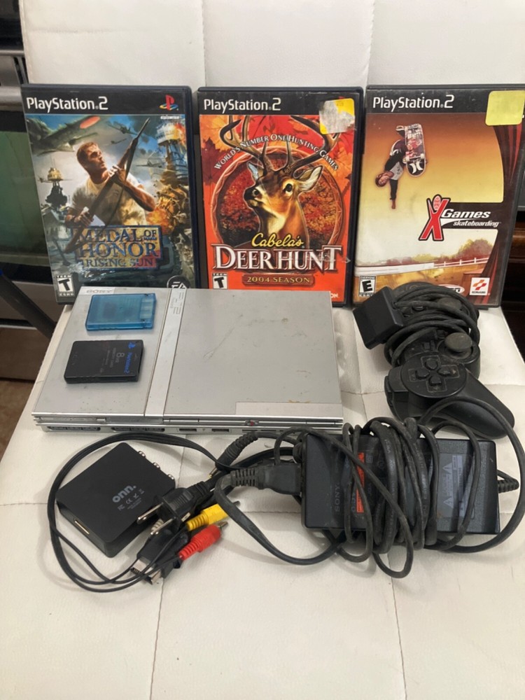 Sony PS2 Slim Silver Console With Controller and 3 Games