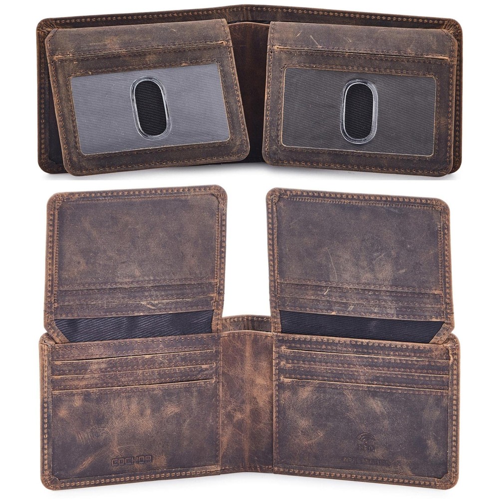 Men's RFID Blocking Leather Bifold Wallet with High Capacity Card Slots