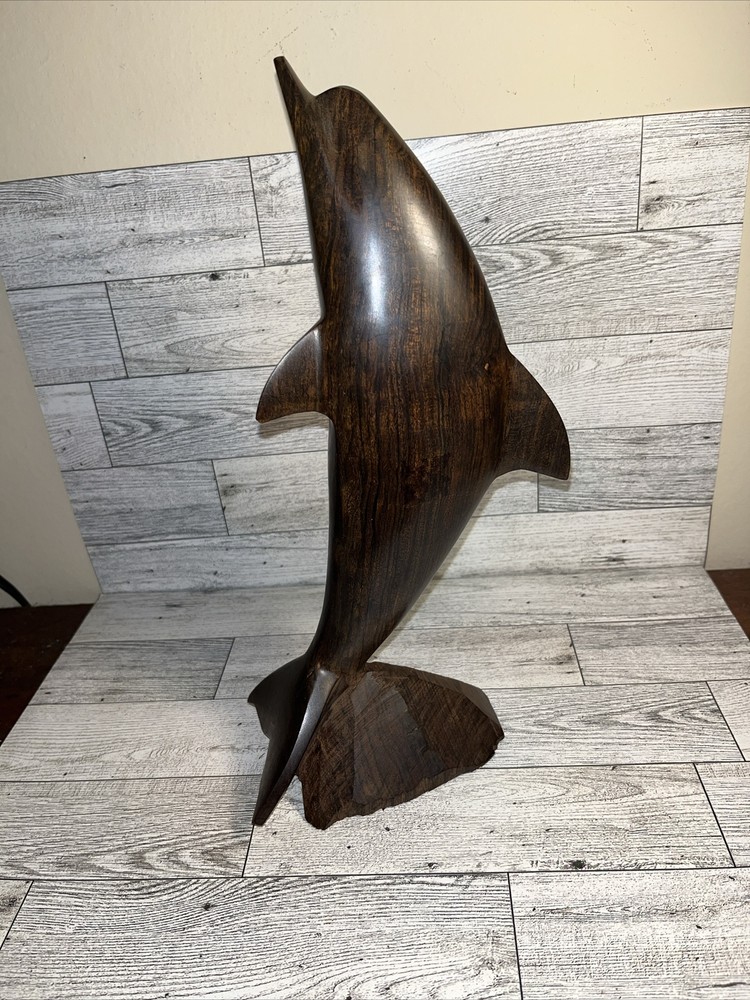 Solid Wood Dolphin Statue Approx 12” x 5” Mixed Brown & Black Coloring 1.12 Lbs