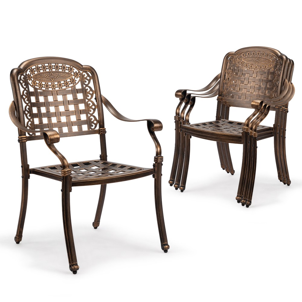 Stackable Cast Aluminum Patio Dining Chairs Set of 2