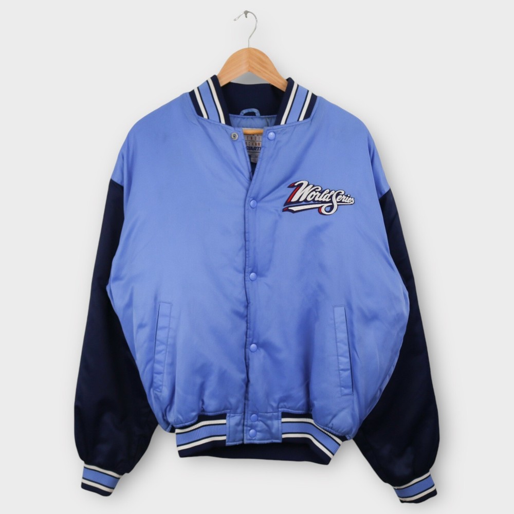 Vintage Starter MLB World Series Jacket Mens Size Medium 1998 Satin Blue Bomber