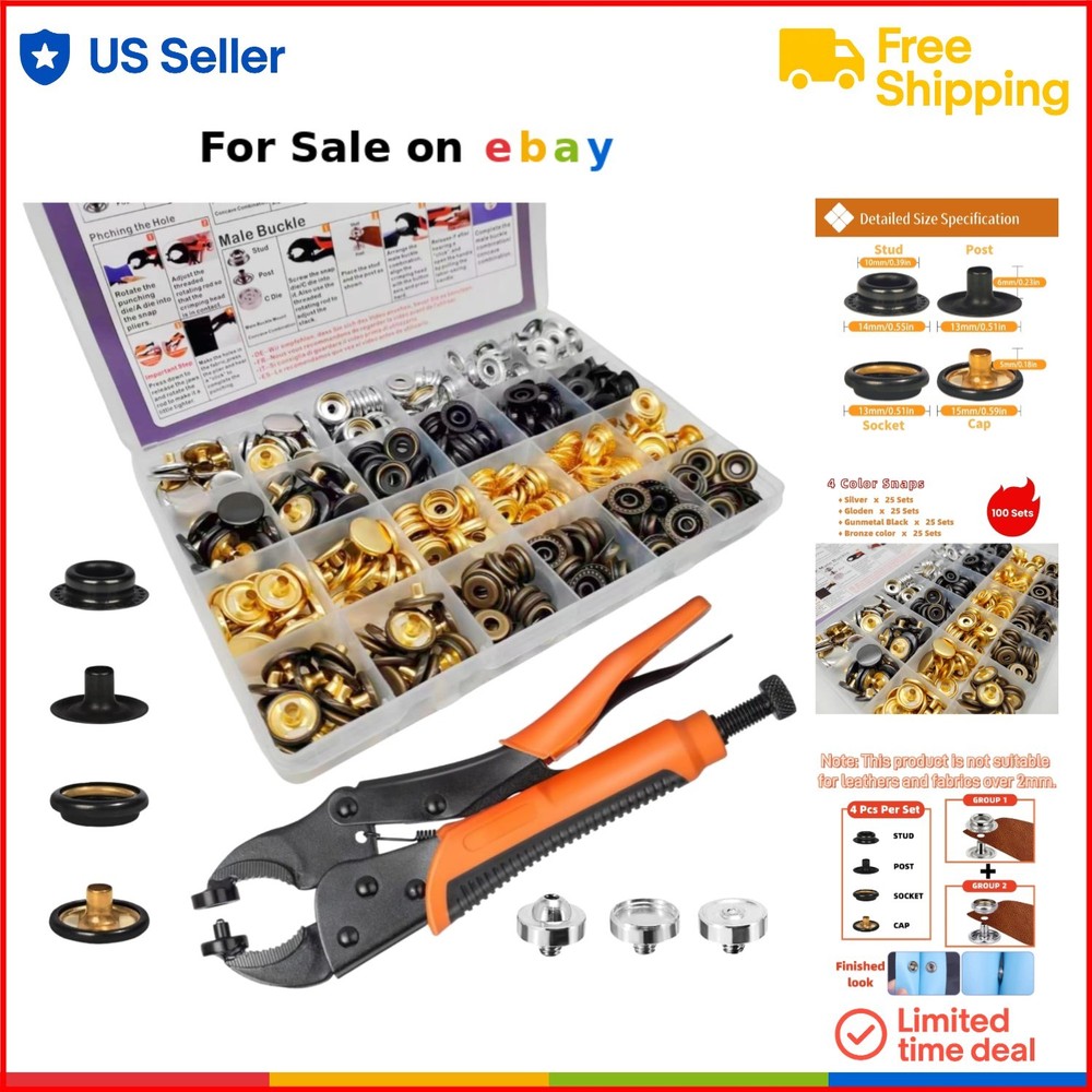 Heavy Duty 15mm Brass Snap Buttons Kit for Clothing Leather Canvas Craft