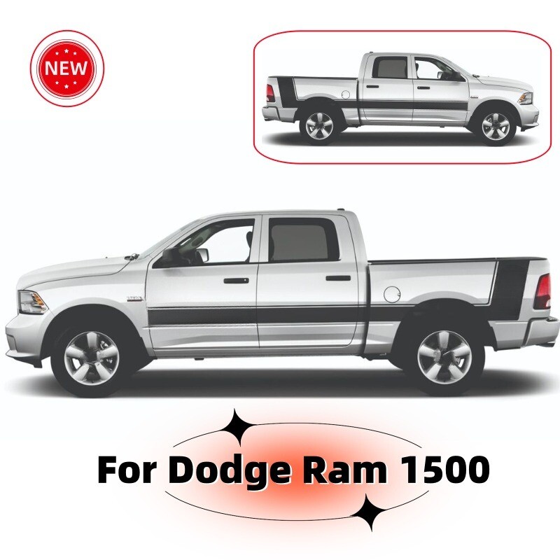Dodge Ram 1500 Racing Vinyl Side Door Stripes Decal Kit in Red & Black