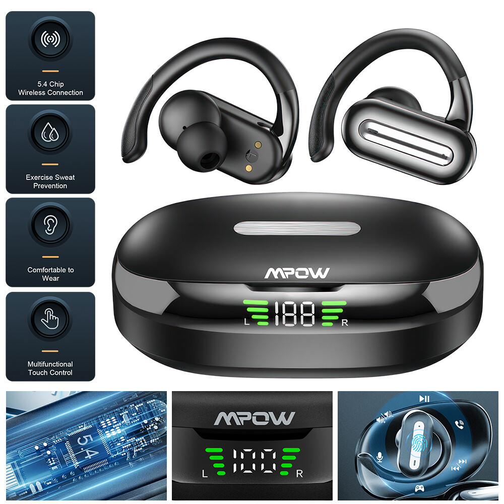 Mpow Bluetooth 5.4 Headset Ear Hook Wireless Earphones Earbuds Stereo Headphones