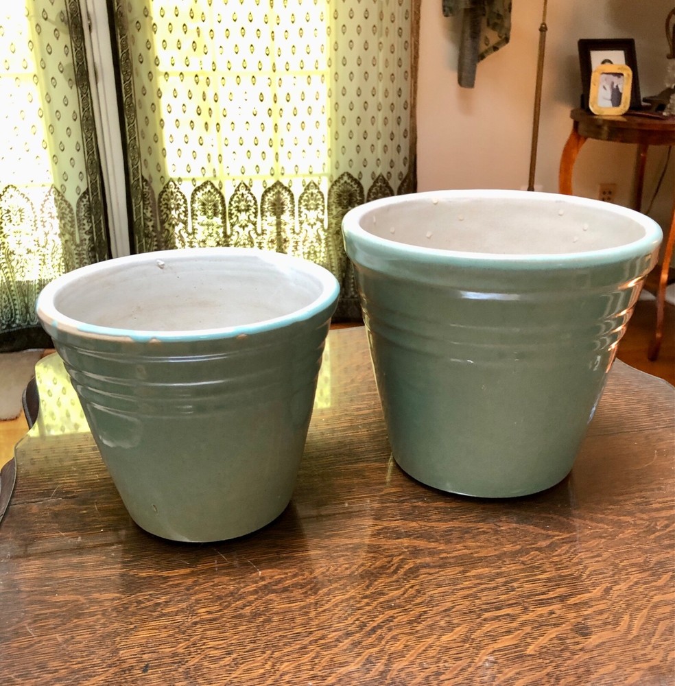 LOT-2) VTG 1950s Aqua Blue Glaze McCoy Era POTTERY 5 & 6