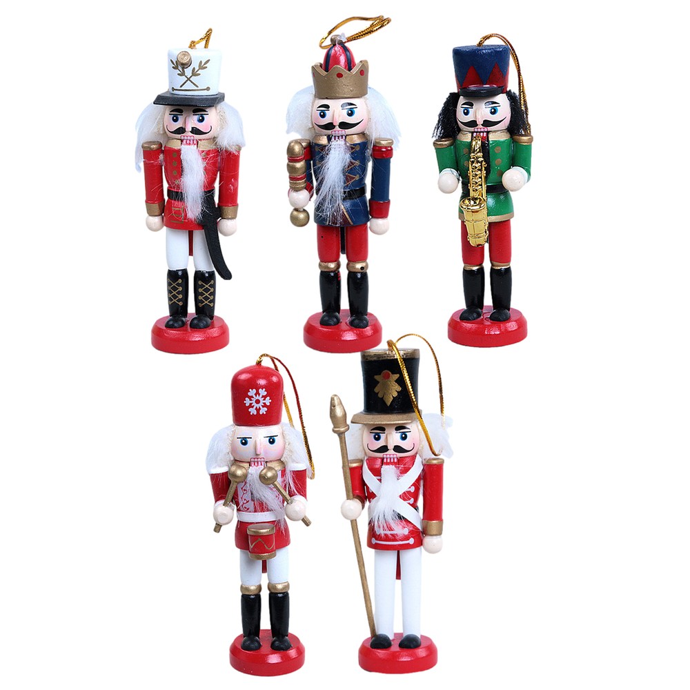 5pcs Wooden Nutcracker Christmas Ornament Christmas Tree Hanging Decor