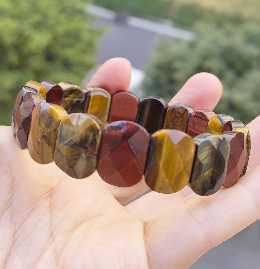 5pcs Multicolor Tiger eye Gems Oval faceted Bracelet Chakra Reiki Healing Amulet