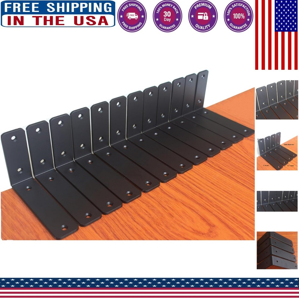 Rustic Black Powder Coated 6x4 Shelf Brackets 4-Pack - Easy Install  