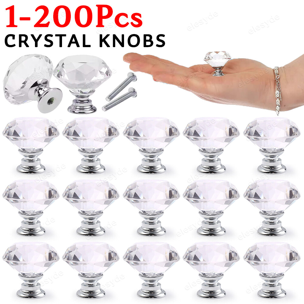 Diamond Shaped Crystal Glass Cabinet Knobs Dresser Kitchen Drawer Pulls Lot