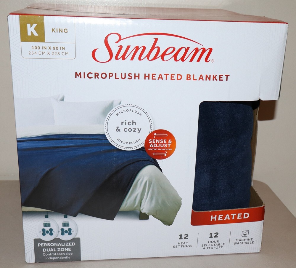 Sunbeam King Size Electric Microplush Heated Blanket Dual Digital Control Blue