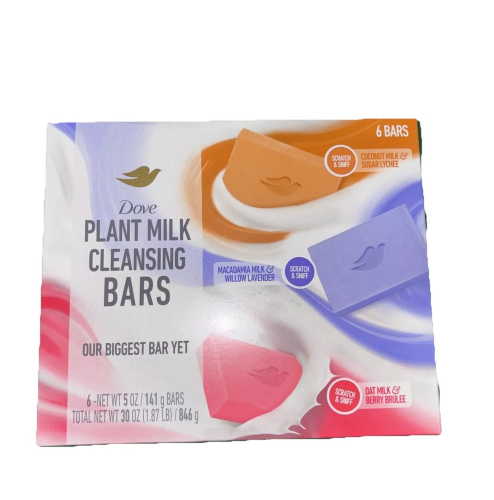 Dove Plant Milk Cleansing Bar Soap Variety Pack for Moisturized Skin, 6 Bars
