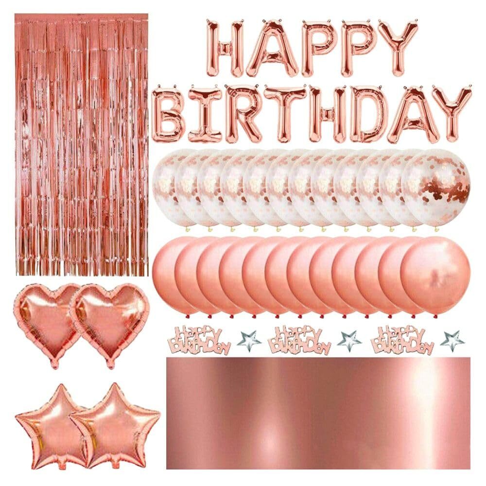 Uniquer Rose Gold Pink Birthday Party Decoration Birthday Banner Fringe Curta...