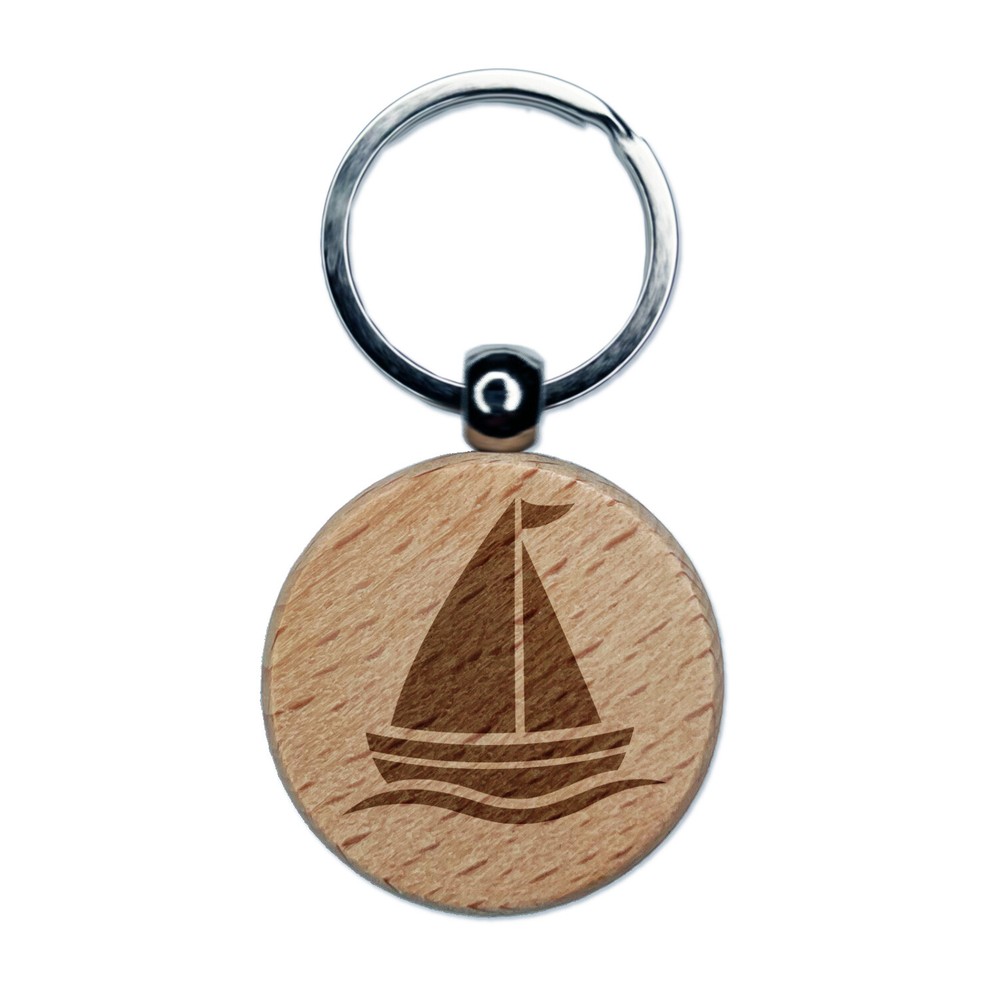 Sailboat Engraved Wooden Round Keychain Charm for Boaters  