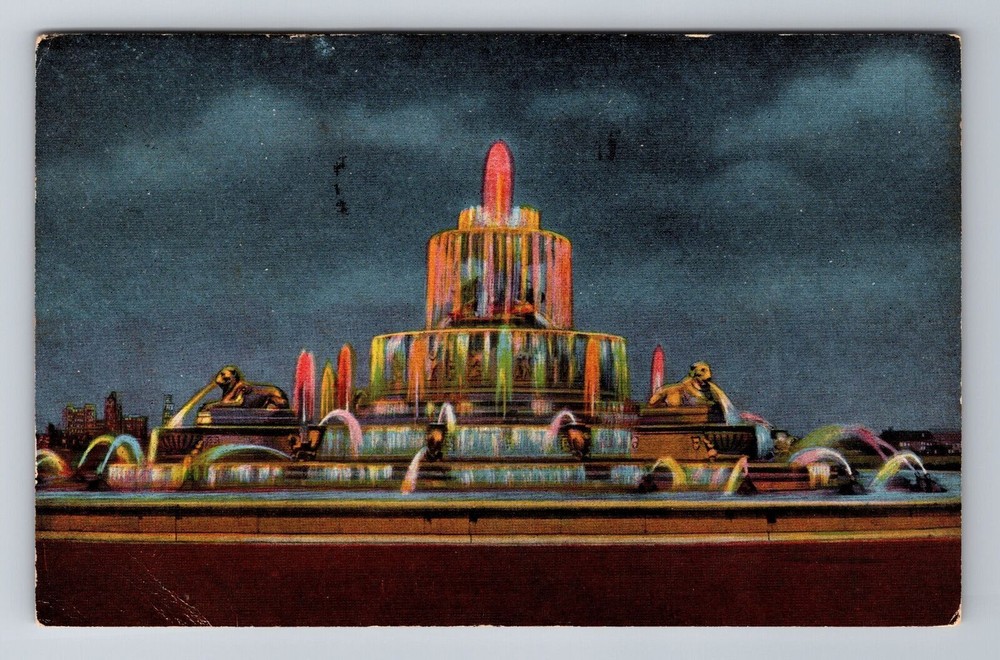 Detroit MI-Michigan, Scott Fountain At Night, Belle Isle, Vintage c1943 Postcard