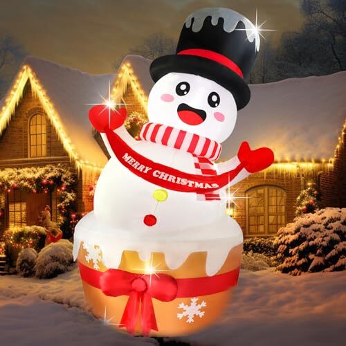 8FT Christmas Giant Inflatable LED Light Large Snowman 8FT Cake Cup Snowman