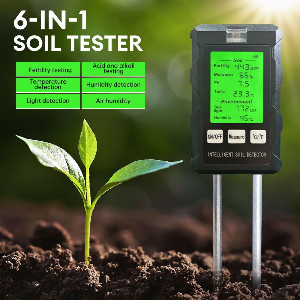 6-in-1 PH Tester Soil Water Moisture Light Test Temperature Humidity Meter US