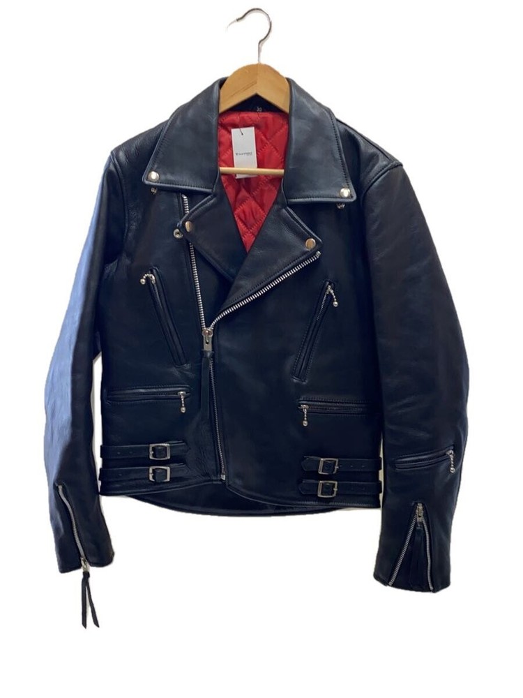 Freedom Longjan Double Quilted Lining Black Leather Jacket Size 38