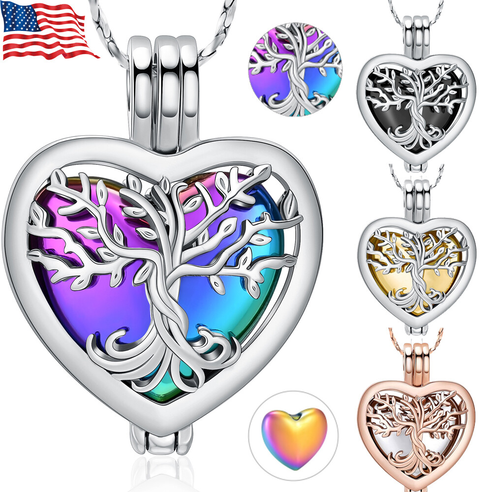 Hollow Cremation Jewelry Heart Urn Necklace for Ashes Tree of Life Mini Keepsake