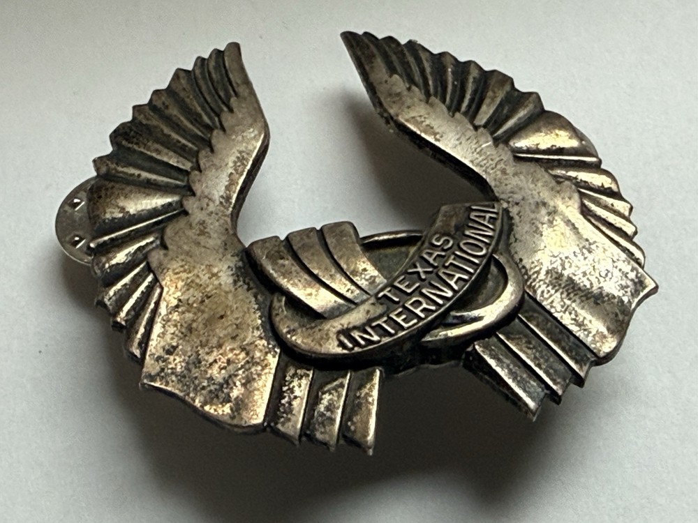 Vintage Texas International Airlines Sterling Silver Hat Device Badge