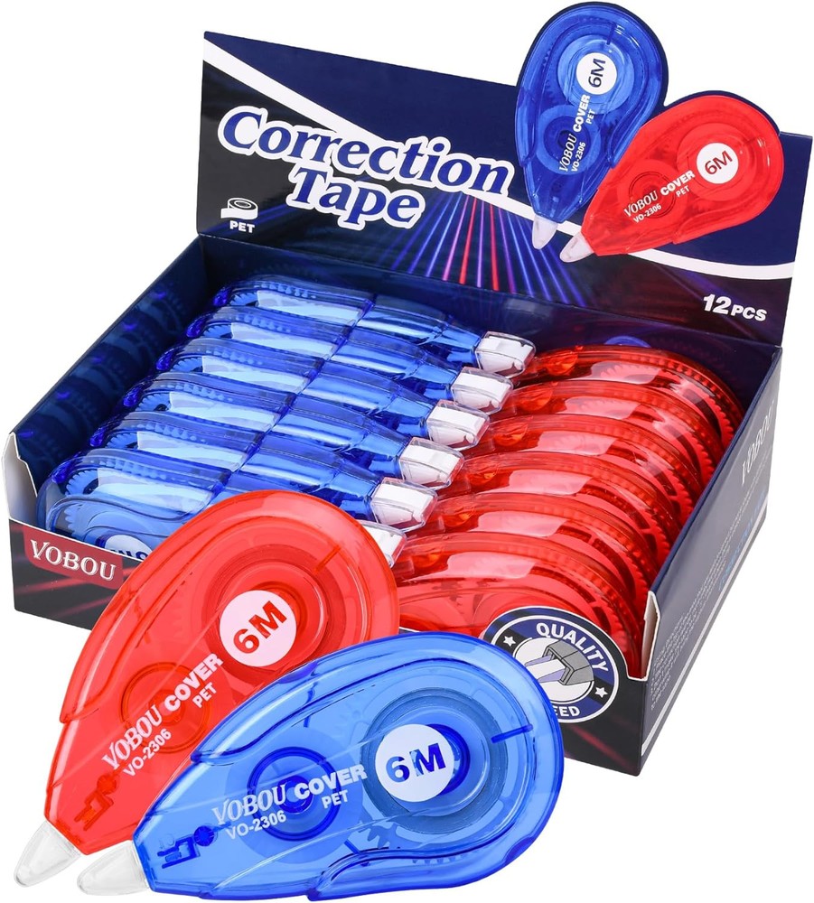 Whiteout Correction Tape Pack of 12 Easy-to-Use Red and Blue Tapes 1 Count Each  