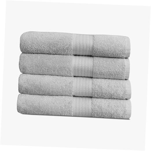 4 Pack Premium Grey Bath Towel Set by True Classics