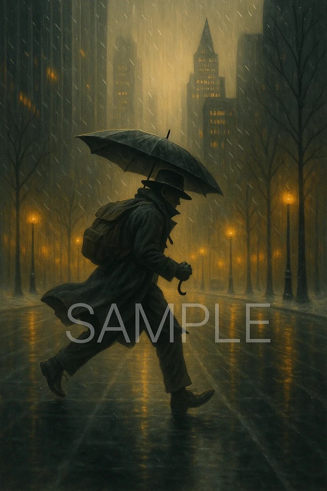 Man with Umbrella Walking Digital Wallpaper Desktop Art-image