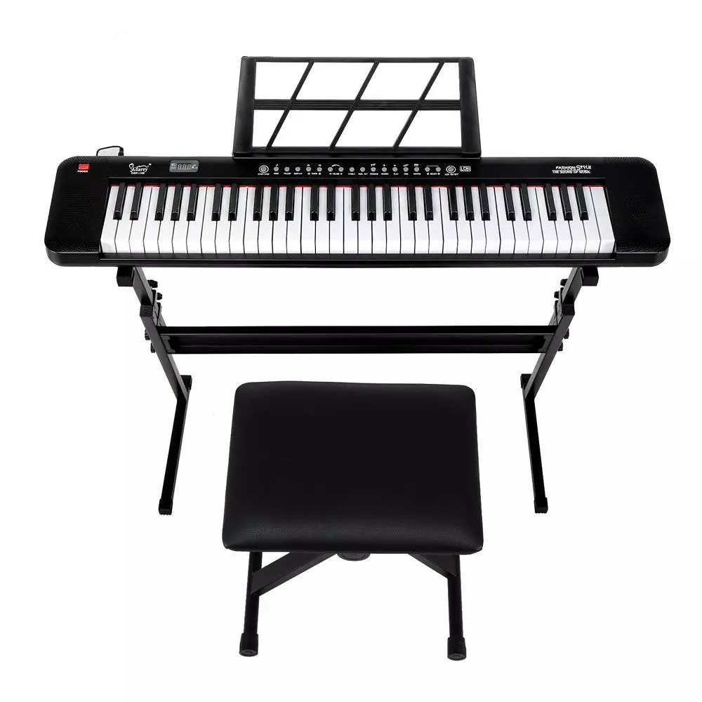 Glarry 61Key Lighting Keyboard with Piano Stand Piano Bench Stand Headphone NEW