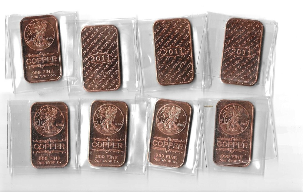 WALKING LIBERTY  2011 design in  (5)  copper 1 oz. bars