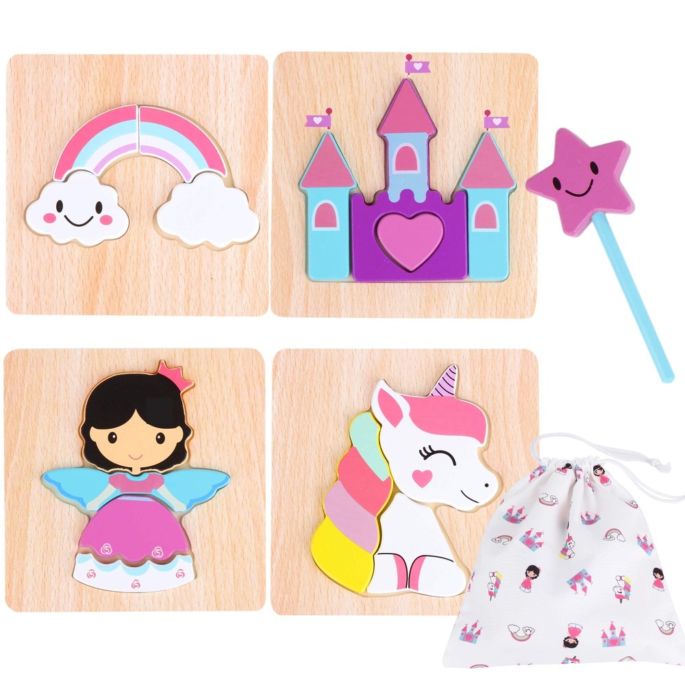 Princess Jigsaw Puzzle and Wand Set - Storage Bag Included - Rainbow, Unicorn...