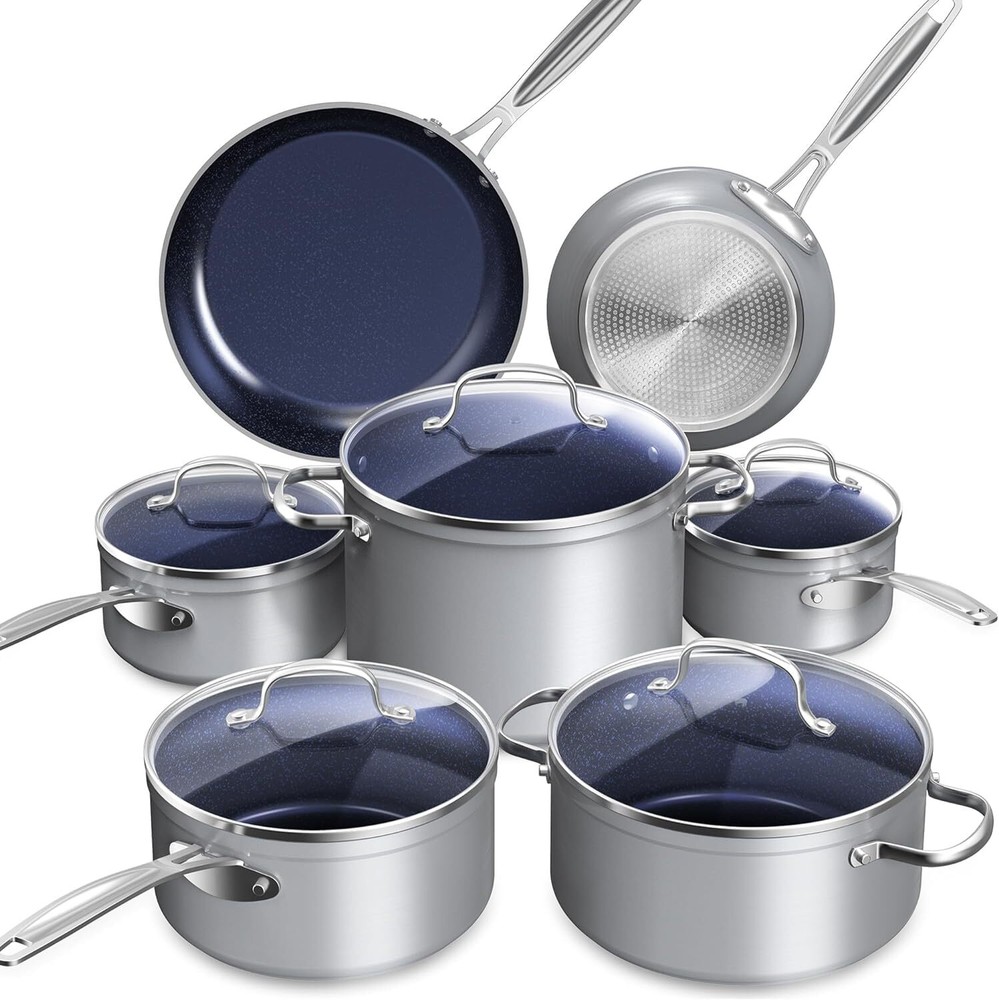 Nuwave Duralon Blue Ceramic Nonstick Cookware Set with Diamond Scratch Resistance