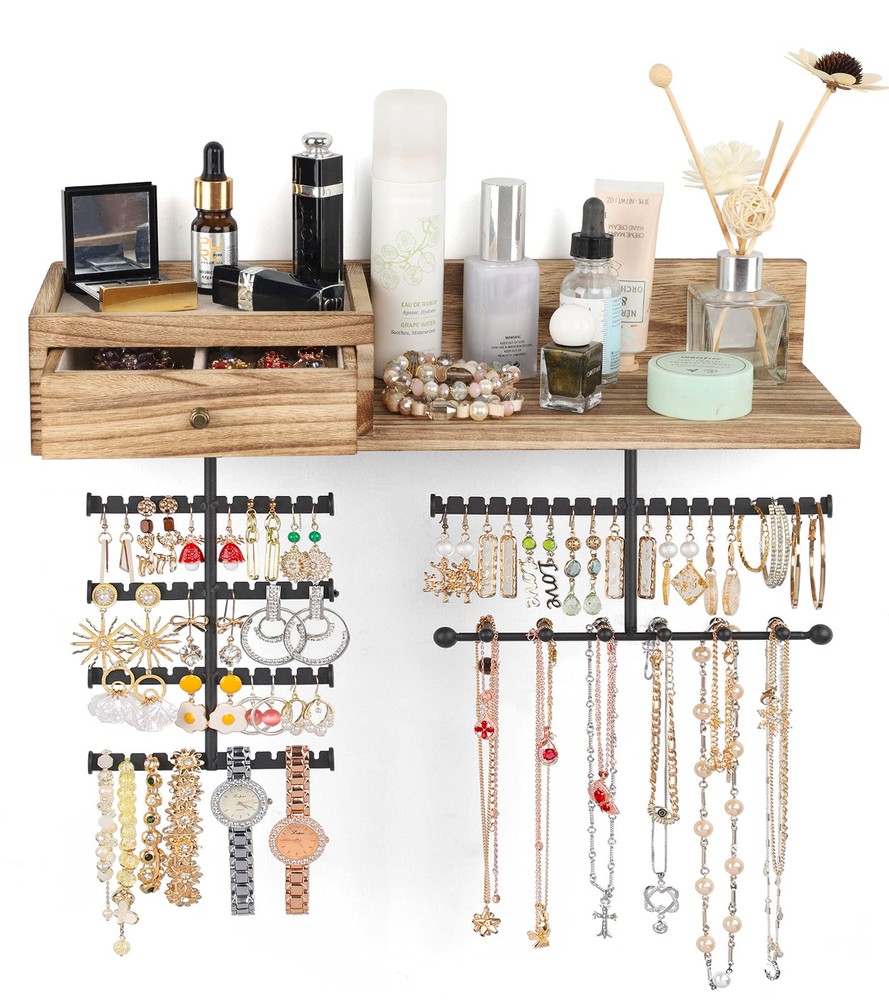 Rustic Wood Drawer Wall-Mounted Jewelry Organizer Holder