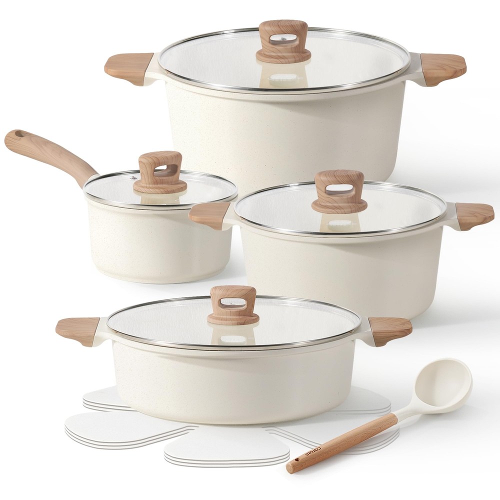 CAROTE 12-Piece Nonstick White Granite Induction Cookware Set
