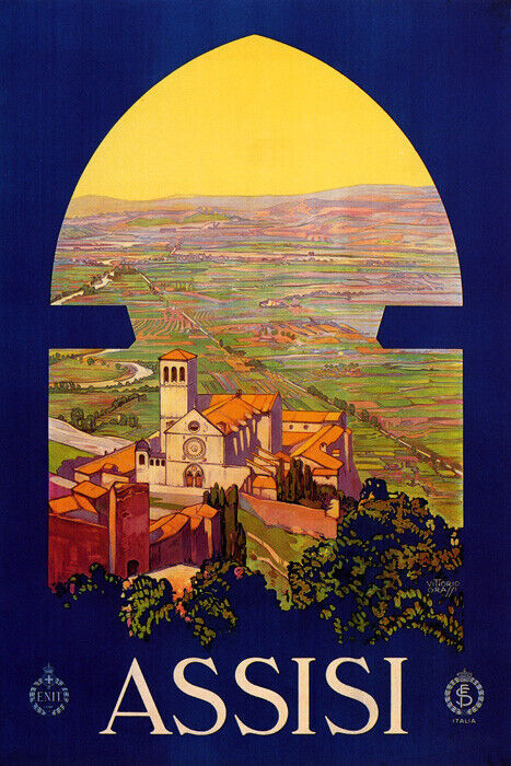 Vintage Italian poster repro of Papal Basilica of San Francesco d'Assisi Italy-image