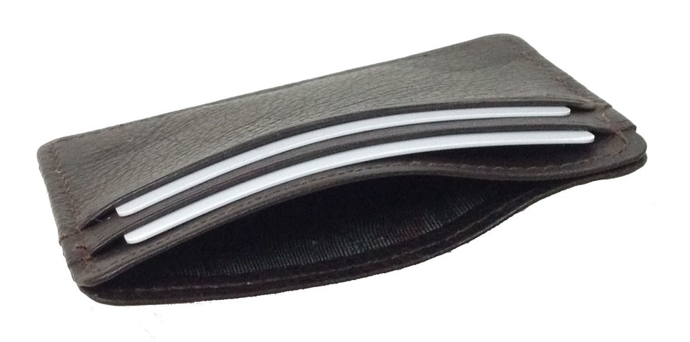 Credit Card Holder Slip Pocket Slim design Leather mini mens wallet- Brown-image