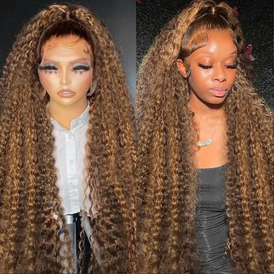 Honey Brown Curly HD Lace Front Wig 13x4 13x6 Human Hair