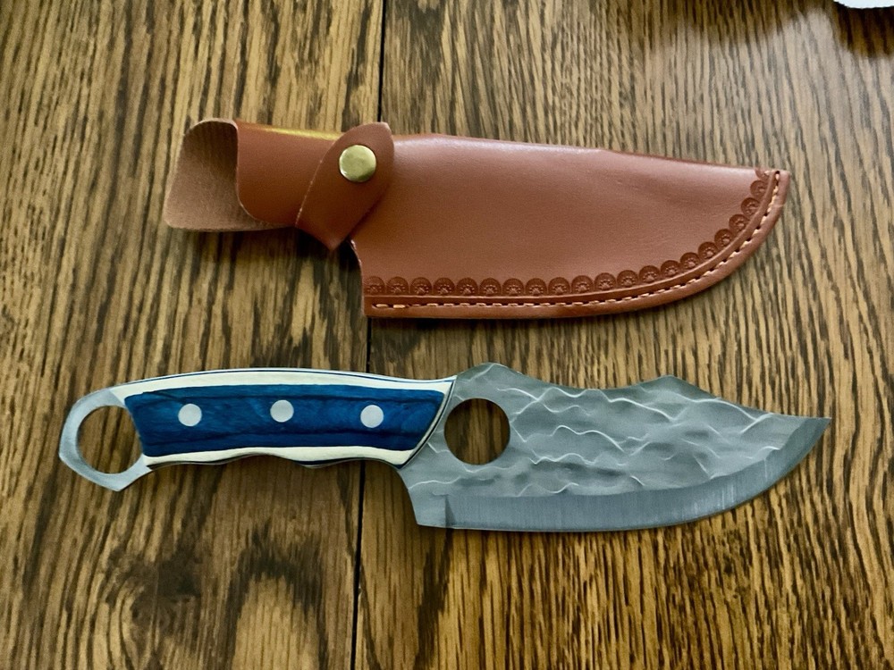 Fixed Blade Knife with Wood Handle and Sheath